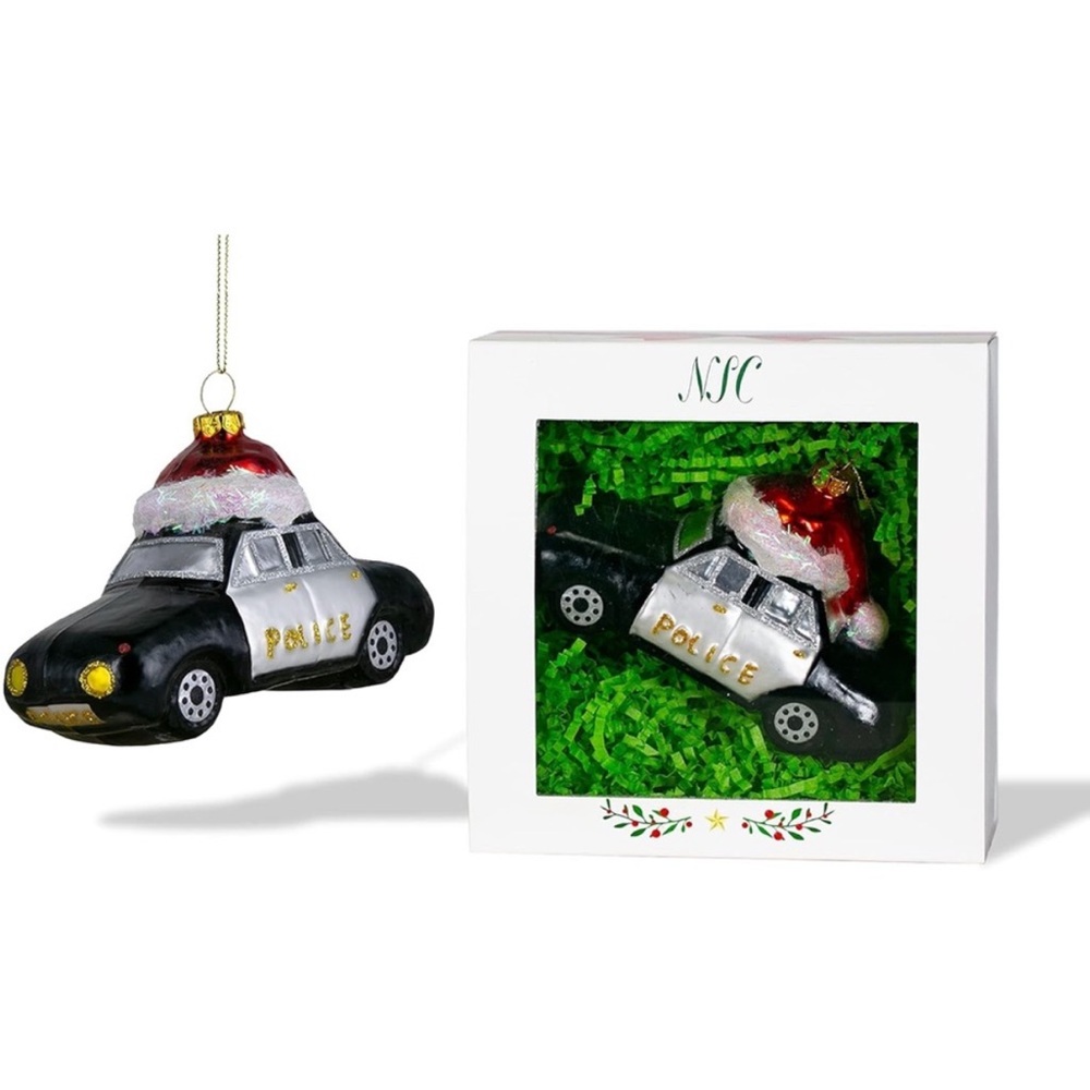 North Star Christmas Store Glass Police Car
Christmas Tree Ornament w. Santa Hat